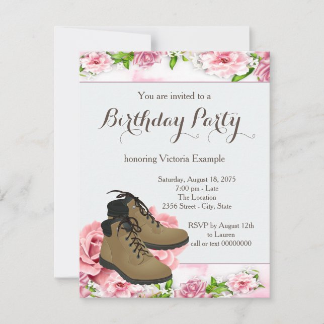 Invitación Fiesta de cumpleaños de senderismo para mujer (Anverso)