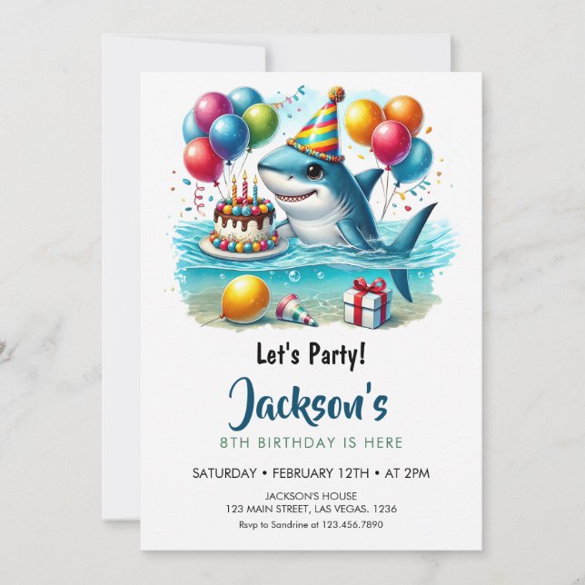 Invitación Fiesta de cumpleaños de Shark Boy (Anverso)