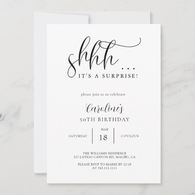 Invitación Fiesta de cumpleaños de simple sorpresa (Anverso)