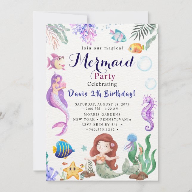 Invitación Fiesta de Cumpleaños de Sirena (Anverso)