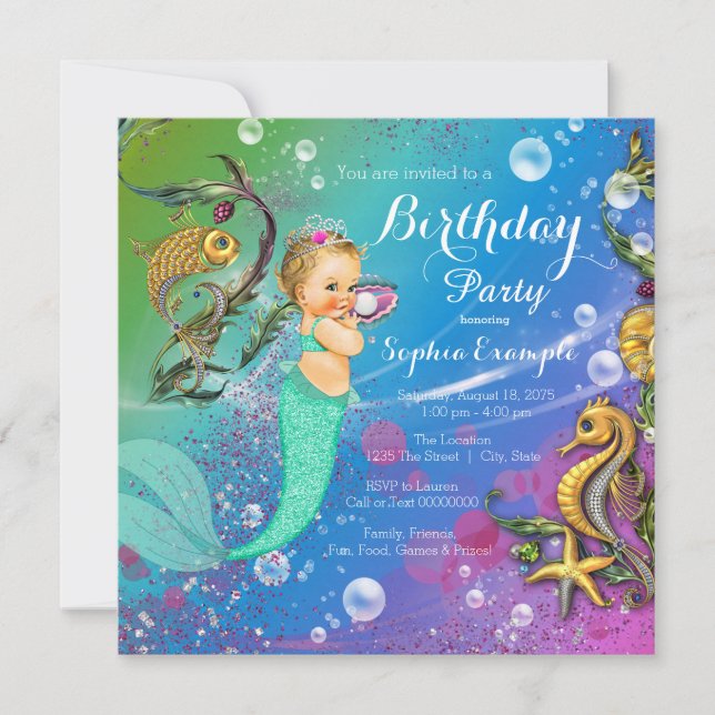 Invitación Fiesta de cumpleaños de Sirena (Anverso)