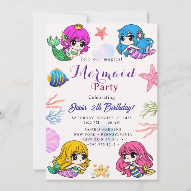 Invitación Fiesta de Cumpleaños de Sirena (Anverso)