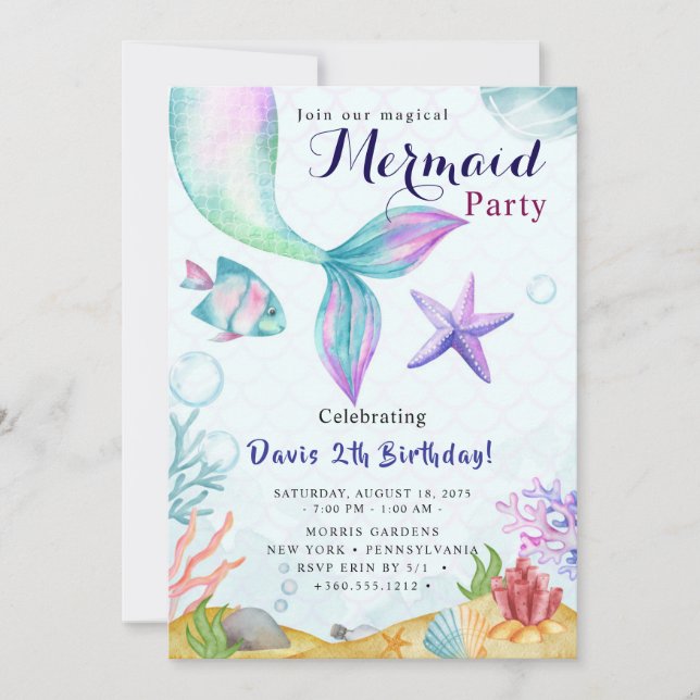 Invitación Fiesta de Cumpleaños de Sirena (Anverso)