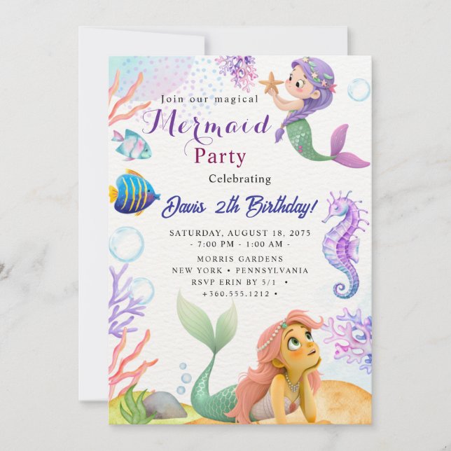Invitación Fiesta de Cumpleaños de Sirena (Anverso)