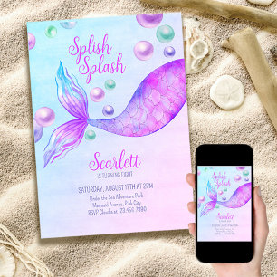 Invitación Fiesta de cumpleaños de sirena a cualquier edad Sp