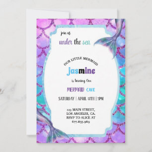 Invitación fiesta de cumpleaños de sirena azul y púrpura past