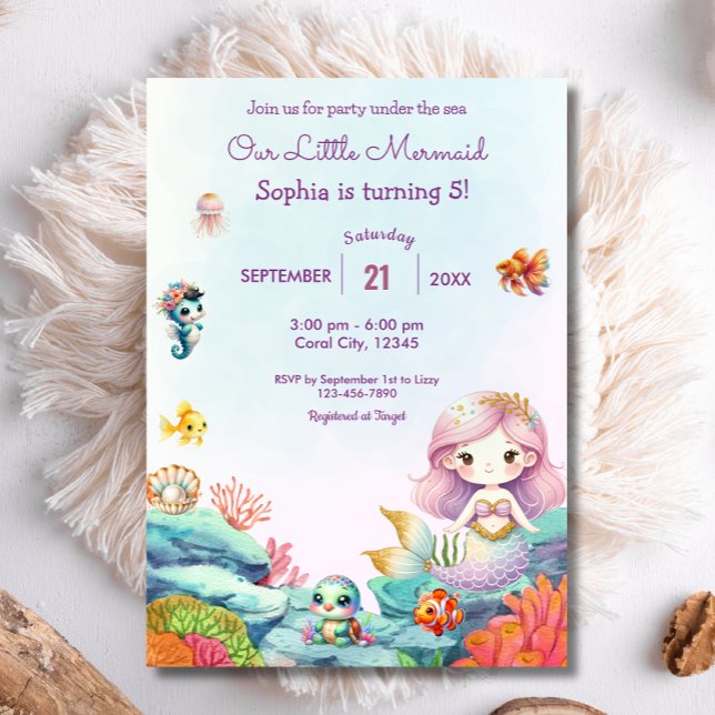 Invitación Fiesta de cumpleaños de Sirena Bajo el Agua del Ma (Subido por el creador)