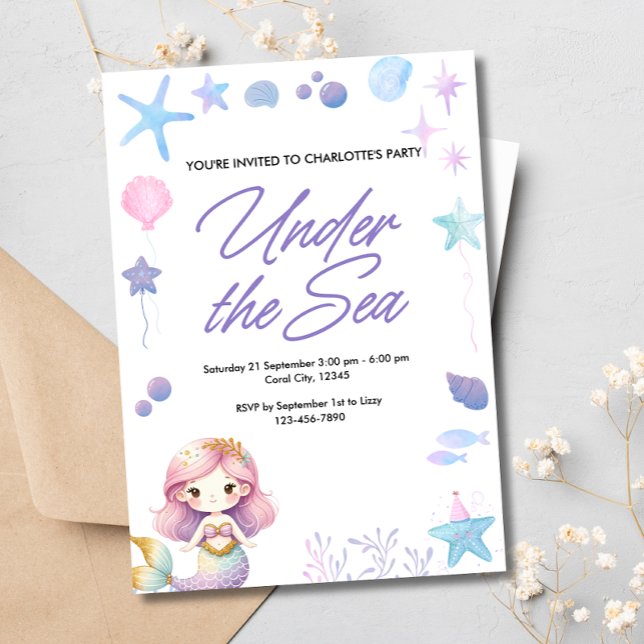 Invitación Fiesta de cumpleaños de Sirena Bajo el Agua del Ma (Subido por el creador)