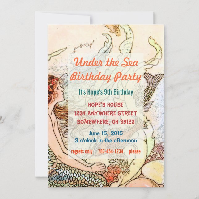 Invitación Fiesta de Cumpleaños de Sirena Bajo el Mar (Reverso)