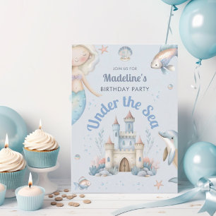 Invitación Fiesta de Cumpleaños de Sirena Bajo el Mar Azul