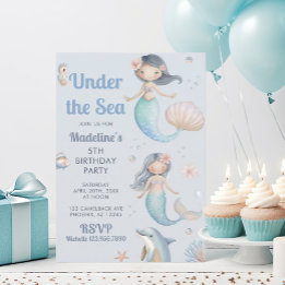 Invitación Fiesta de Cumpleaños de Sirena Bajo el Mar Azul