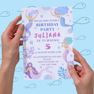 Invitación Fiesta de cumpleaños de Sirena Bajo el Mar Girls