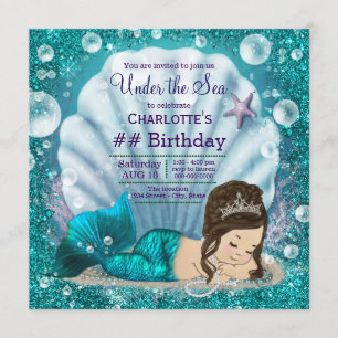 Invitación Fiesta de cumpleaños de Sirena bajo el mar para ni