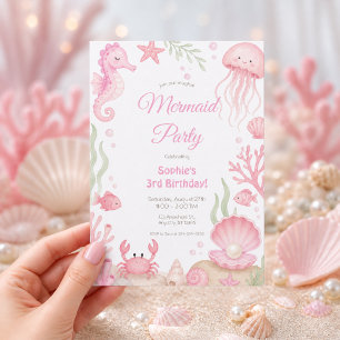 Invitación Fiesta de Cumpleaños de Sirena Bajo el Mar Pastel 