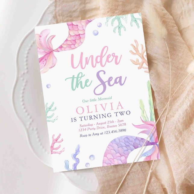 Invitación Fiesta de Cumpleaños de Sirena Bajo El Mar Sirena (Subido por el creador)