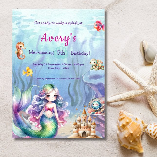 Invitación Fiesta de cumpleaños de Sirena Bajo el Mar Splash (Subido por el creador)