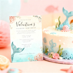 Invitación Fiesta de cumpleaños de sirena boho minimalista ba