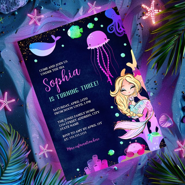 Invitación Fiesta de Cumpleaños de Sirena Brillo Bajo El Mar  (Subido por el creador)