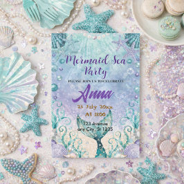 Invitación Fiesta de Cumpleaños de Sirena Caprichosa Bajo el 
