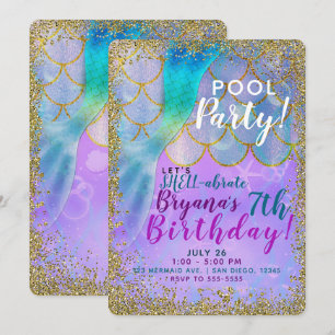 Invitación Fiesta de Cumpleaños de Sirena con Brillo de Perla