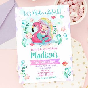 Invitación Fiesta de Cumpleaños de Sirena con Flotador de Fla