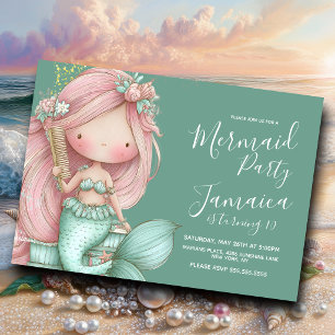 Invitación Fiesta de cumpleaños de sirena coqueta en la playa