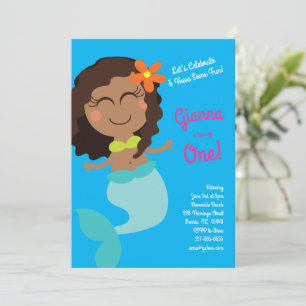 Invitación Fiesta de cumpleaños de sirena de piel oscura Lati