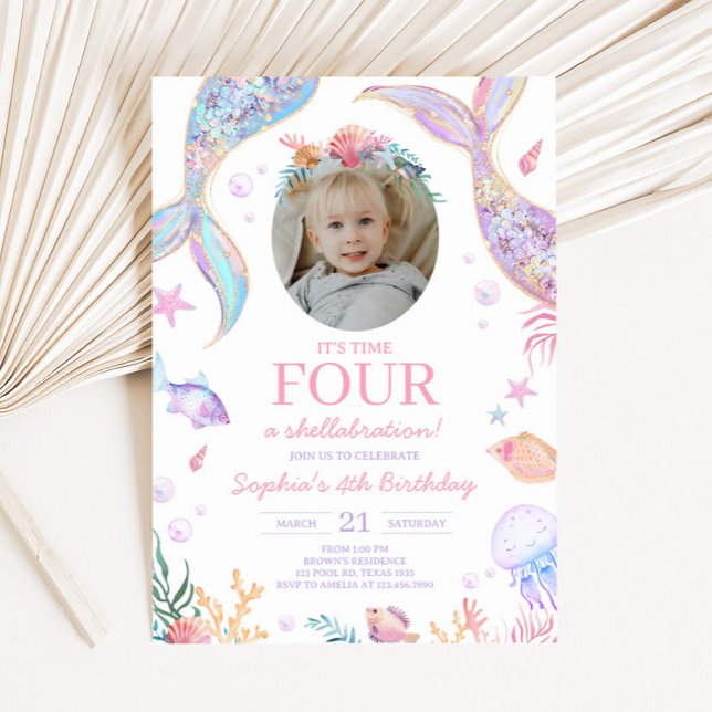 Invitación Fiesta de cumpleaños de Sirena en el Mar de la Col (Mermaid Tail Birthday Party Invitation)
