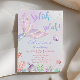 Invitación Fiesta de cumpleaños de sirena en la piscina de ve