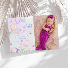 Invitación Fiesta de cumpleaños de sirena en la piscina de ve