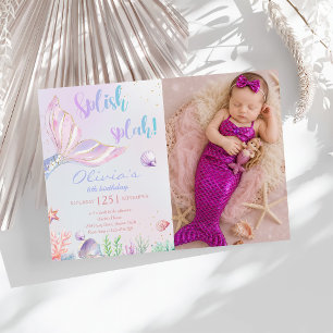 Invitación Fiesta de cumpleaños de sirena en la piscina de ve