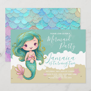 Invitación Fiesta de cumpleaños de sirena en la playa del océ
