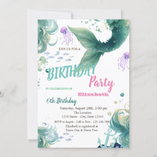 Invitación Fiesta de cumpleaños de Sirena escalas de verano