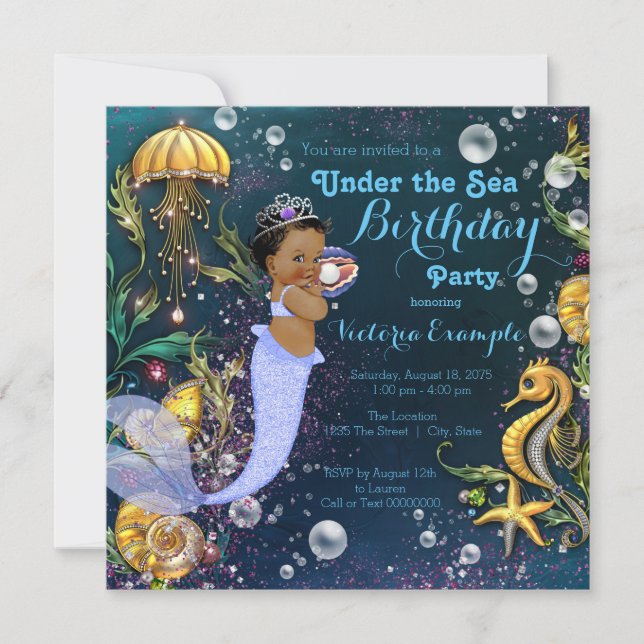 Invitación Fiesta de cumpleaños de sirena étnica (Anverso)