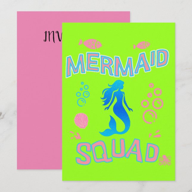 Invitación Fiesta de cumpleaños de Sirena, Fiesta de Chicas,  (Anverso / Reverso)
