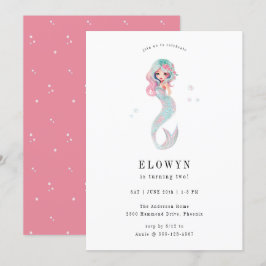 Invitación Fiesta de cumpleaños de sirena floral rosa