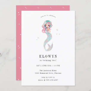 Invitación Fiesta de cumpleaños de sirena floral rosa