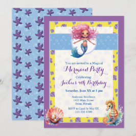 Invitación Fiesta de cumpleaños de sirena mágica colorida