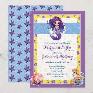 Invitación Fiesta de Cumpleaños de Sirena Mágica de Lavanda P