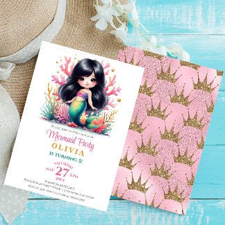 Invitación Fiesta de Cumpleaños de Sirena Mágica Encantadora