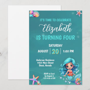 Invitación Fiesta de cumpleaños de sirena mágica mitológica
