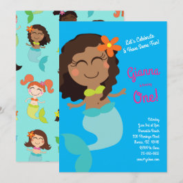 Invitación Fiesta de cumpleaños de sirena negra para niños