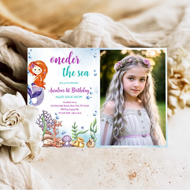 Invitación Fiesta de cumpleaños de Sirena Oneder The Sea Phot (Subido por el creador)