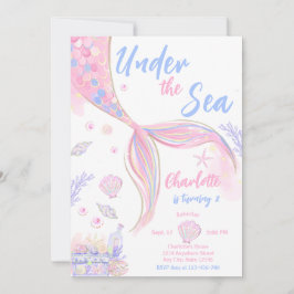 Invitación Fiesta de cumpleaños de sirena rosa bajo el mar