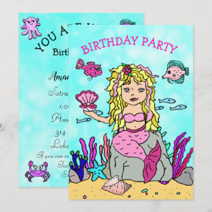 Invitación Fiesta de Cumpleaños de Sirena Rubia Bajo el Mar