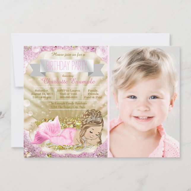 Invitación Fiesta de cumpleaños de sirena rubia para niñas (Anverso)