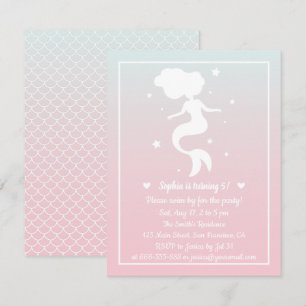 Invitación Fiesta de Cumpleaños de Sirena Silueta Ombre Niñas