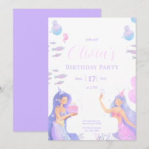 Invitación Fiesta de Cumpleaños de Sirena, Sirena Bajo el Mar