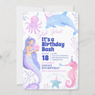 Invitación Fiesta de Cumpleaños de Sirena Splash Girls Party