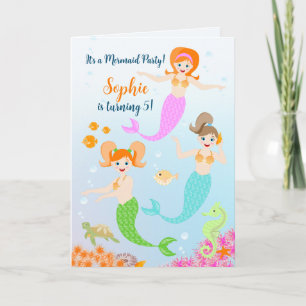 Invitación Fiesta de cumpleaños de sirena y amigas